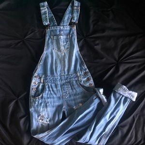 Distressed overalls